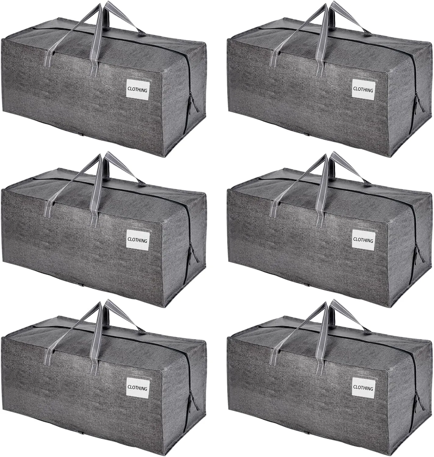 VENO 6 Pack Moving Bags w/Backpack Straps, Heavy Duty, Moving Boxes Alternative, Packing Supplies, Large Storage Totes for Dorm Room Essentials with Zipper for Clothes (Gray, 6 Pack)