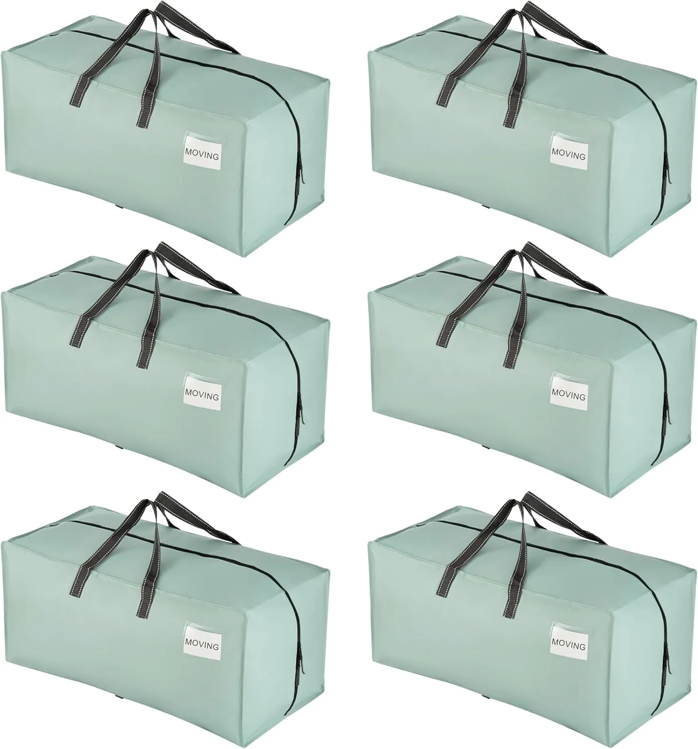 VENO 6 Pack Moving Bags w/Backpack Straps, Heavy Duty, Moving Boxes Alternative, Packing Supplies, Large Storage Totes for Dorm Room Essentials with Zipper for Clothes (Light Green Matte, 6 Pack)