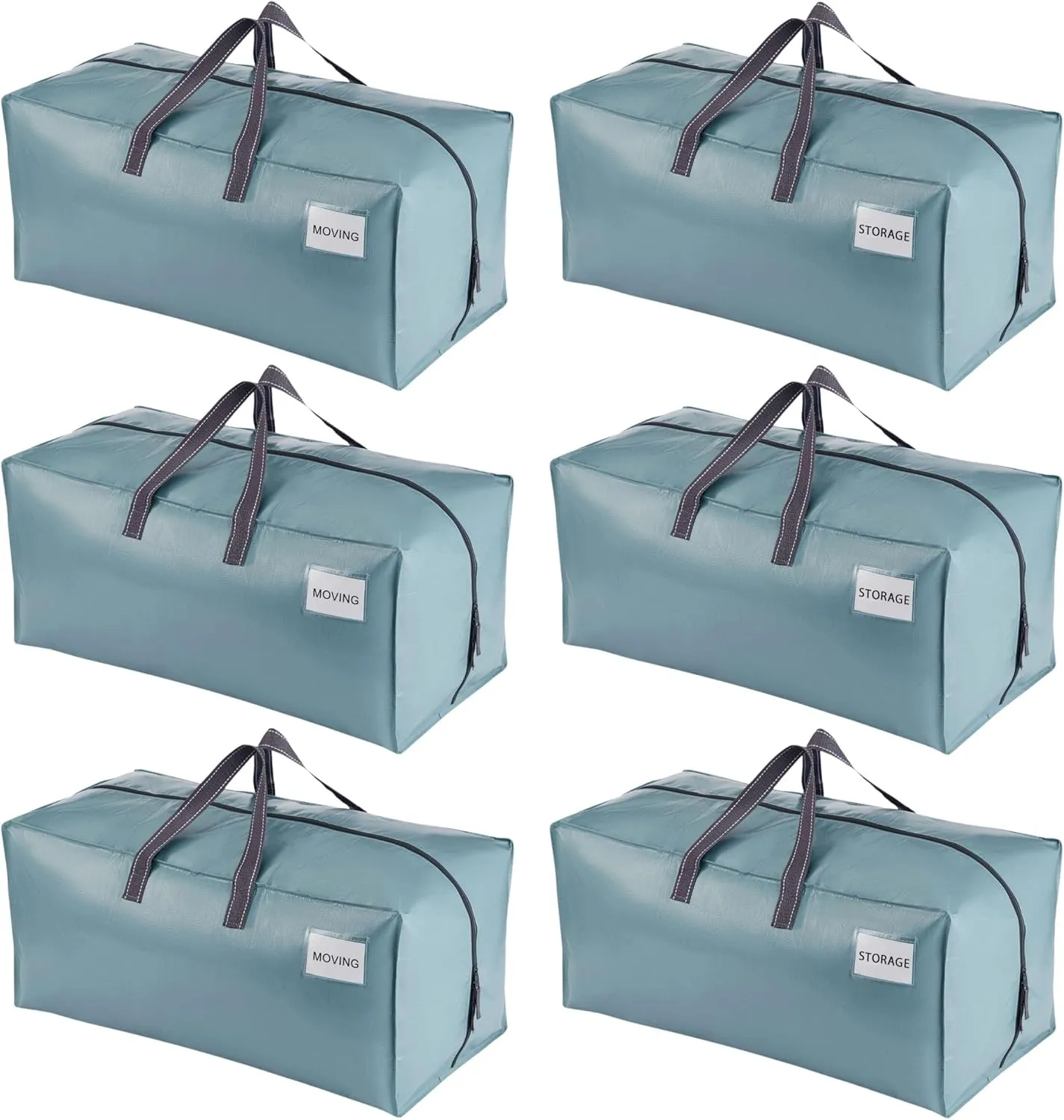 VENO 6 Pack Moving Bags w/Backpack Straps, Heavy Duty, Moving Boxes Alternative, Packing Supplies, Large Storage Totes for Dorm Room Essentials with Zipper for Clothes (Shiny Light Blue, 6 Pack)