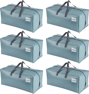 VENO 6 Pack Moving Bags w/Backpack Straps, Heavy Duty, Moving Boxes Alternative, Packing Supplies, Large Storage Totes for Dorm Room Essentials with Zipper for Clothes (Shiny Light Blue, 6 Pack)