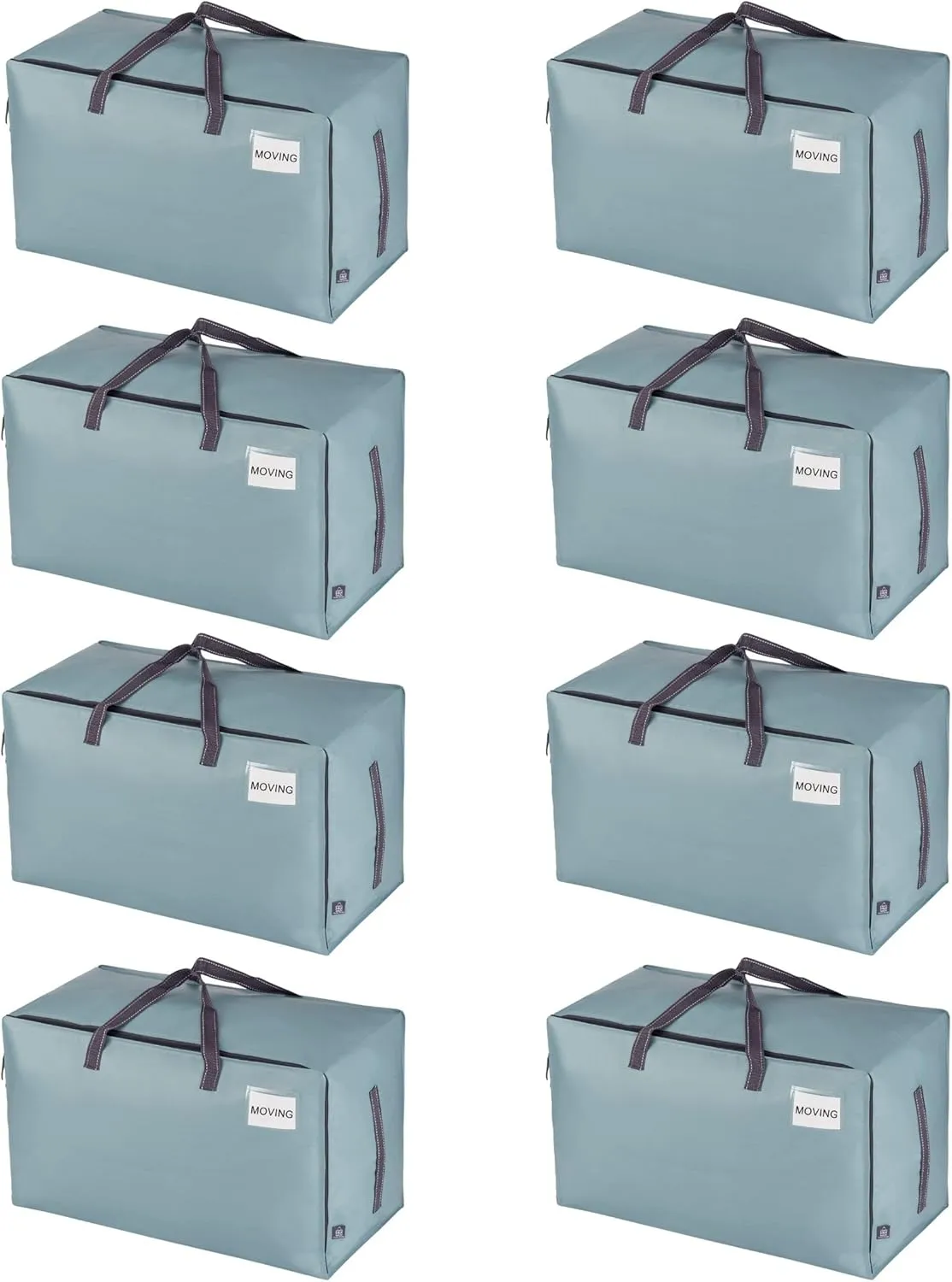 VENO 8 Pack Moving and Storage Bags, Heavy Duty, Alternative to Moving Boxes, Large Packing Totes Supplies for College Dorm Room with Zipper for Clothes, Wide Open Design (Light Blue Matte, 8 Pack)