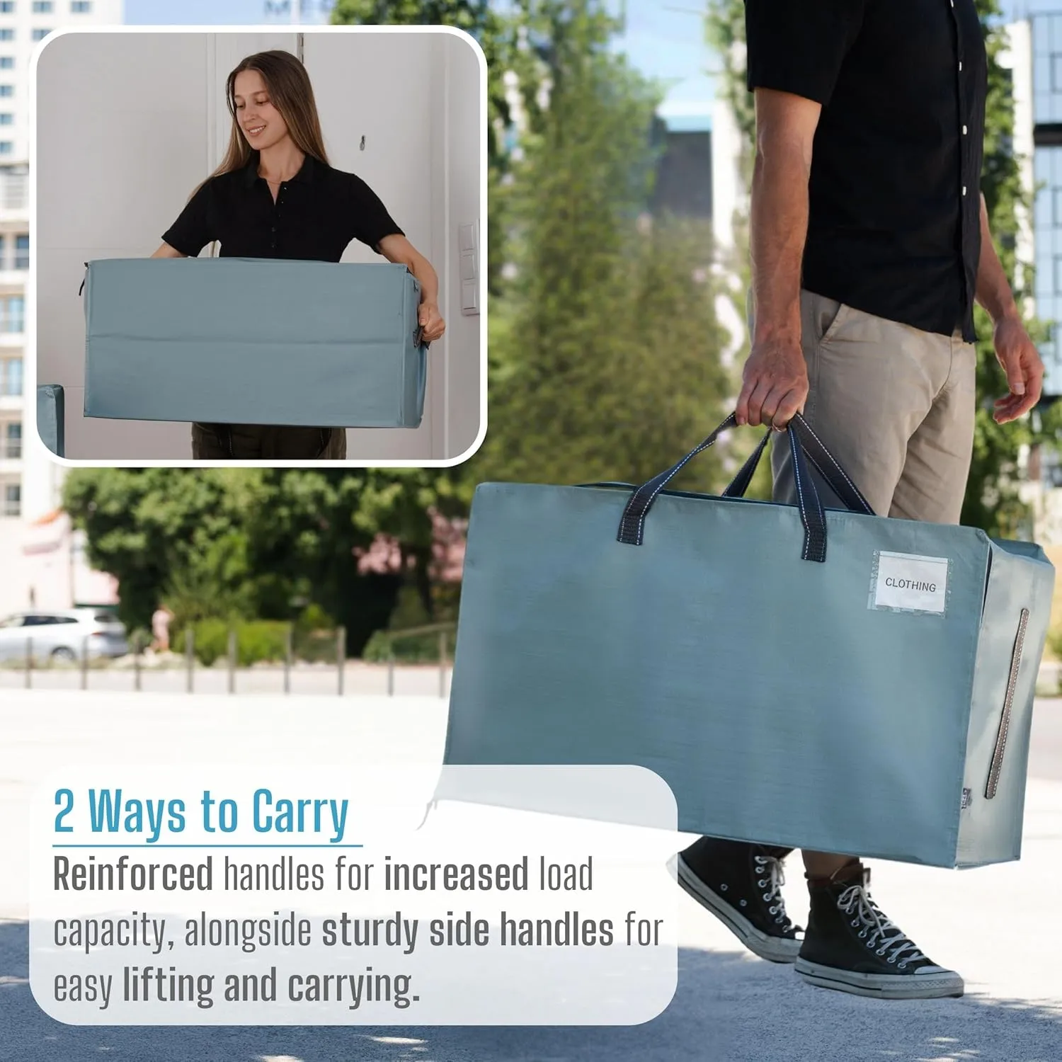 VENO 8 Pack Moving and Storage Bags, Heavy Duty, Alternative to Moving Boxes, Large Packing Totes Supplies for College Dorm Room with Zipper for Clothes, Wide Open Design (Light Blue Matte, 8 Pack)