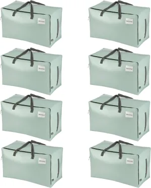 VENO 8 Pack Moving and Storage Bags, Heavy Duty, Alternative to Moving Boxes, Large Packing Totes Supplies for College Dorm Room with Zipper for Clothes, Wide Open Design (Shiny Light Green, 8 Pack)