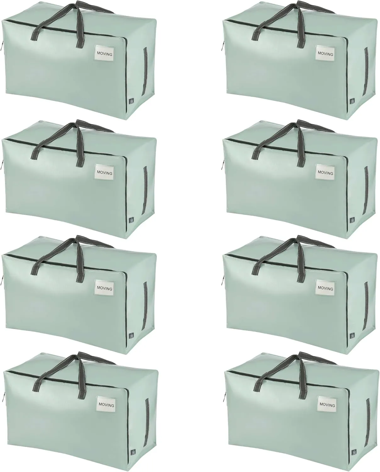 VENO 8 Pack Moving and Storage Bags, Heavy Duty, Alternative to Moving Boxes, Large Packing Totes Supplies for College Dorm Room with Zipper for Clothes, Wide Open Design (Shiny Light Green, 8 Pack)