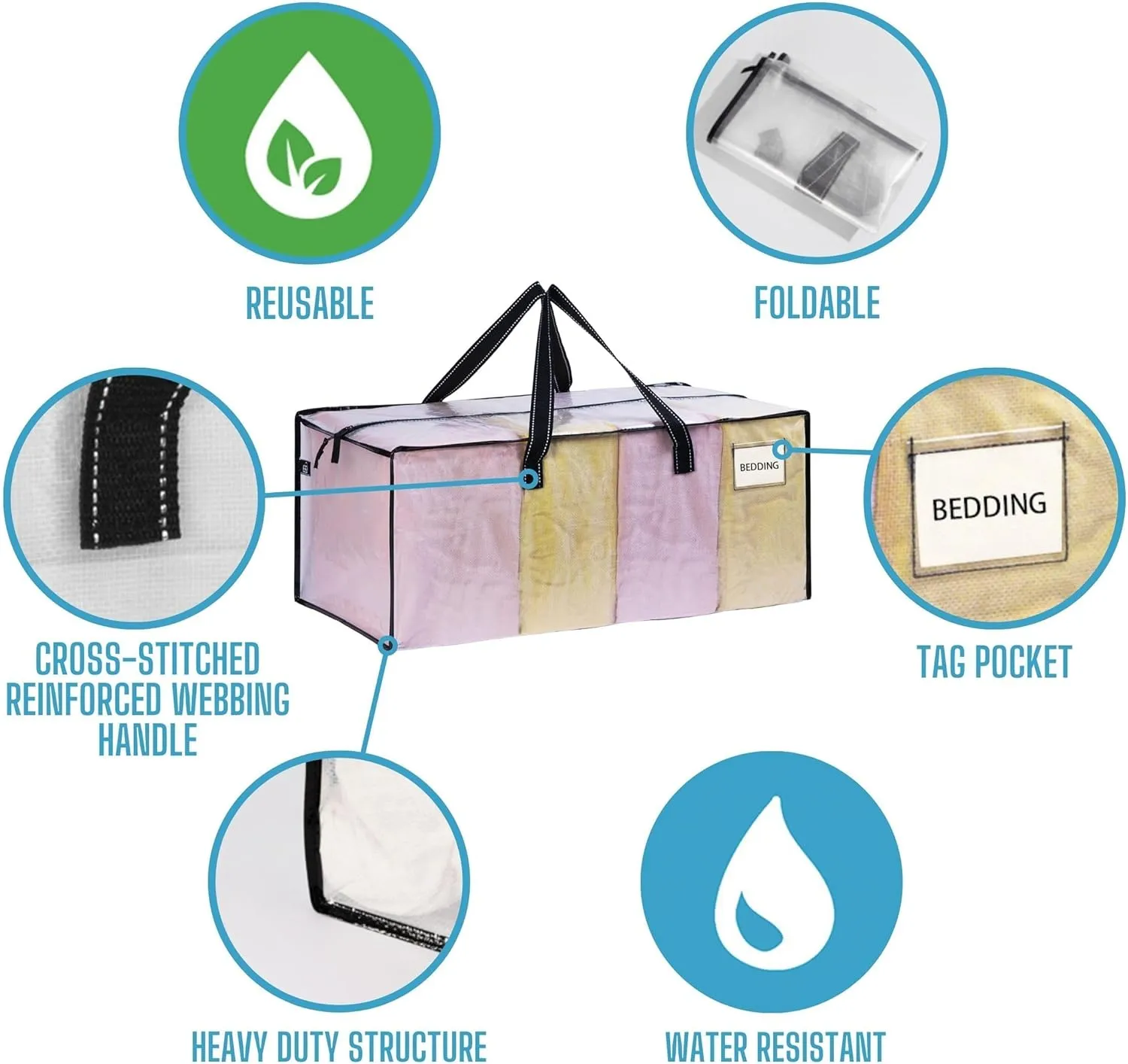VENO 8 Pack Moving Bags Extra Large Storage Bags for College Move-In, Heavy-Duty Storage Totes, Packing Boxes, and Wardrobe Moving Supplies - Durable Laundry Bags for Clothes (Clear, 8 Pack)
