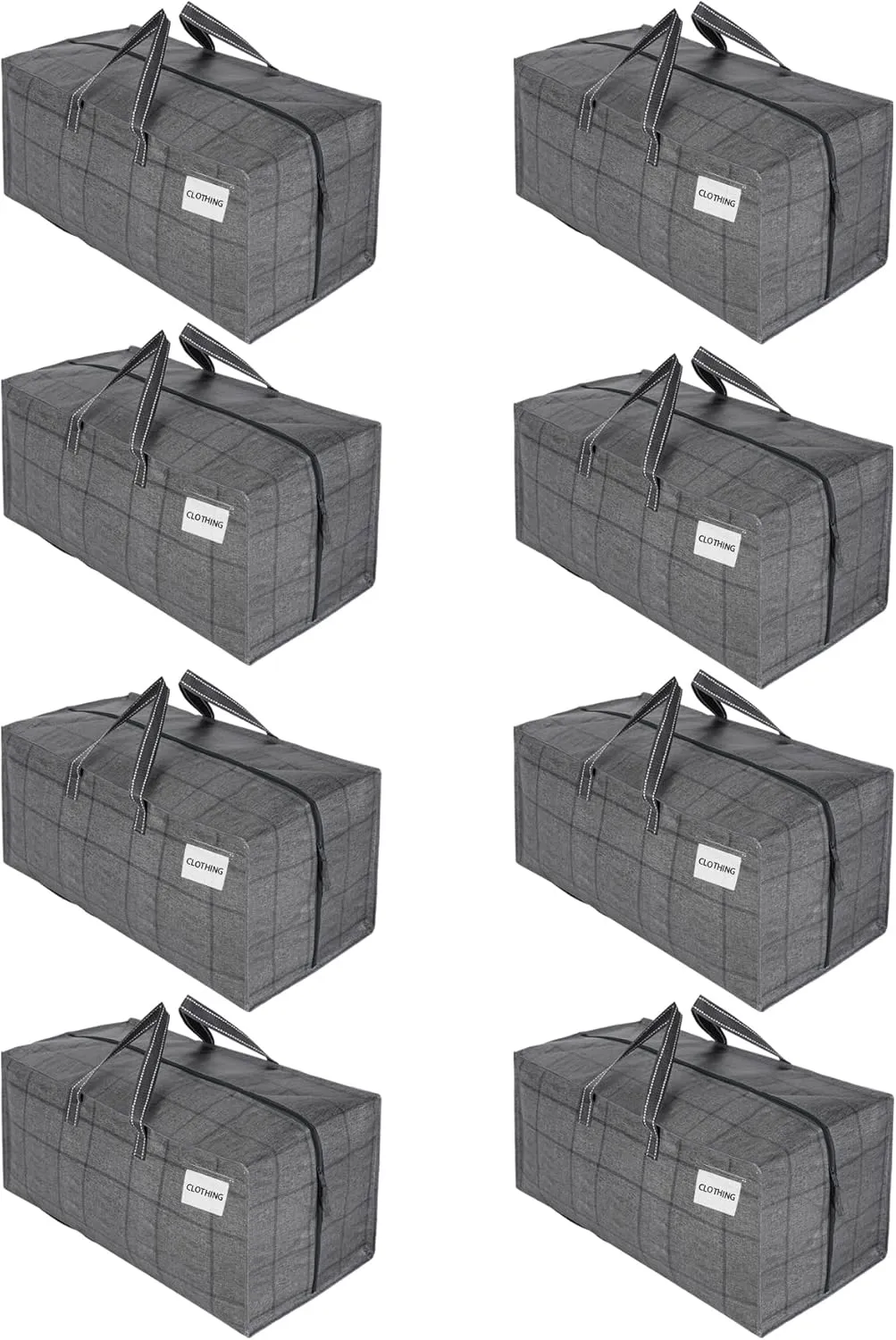 VENO 8 Pack Moving Bags w/Backpack Straps, Heavy Duty, Moving Boxes Alternative, Packing Supplies, Large Storage Totes for Dorm Room Essentials with Zipper for Clothes (Windowpane, 8 Pack)