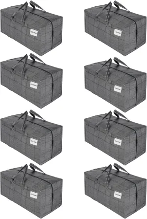 VENO 8 Pack Moving Bags w/Backpack Straps, Heavy Duty, Moving Boxes Alternative, Packing Supplies, Large Storage Totes for Dorm Room Essentials with Zipper for Clothes (Windowpane, 8 Pack)