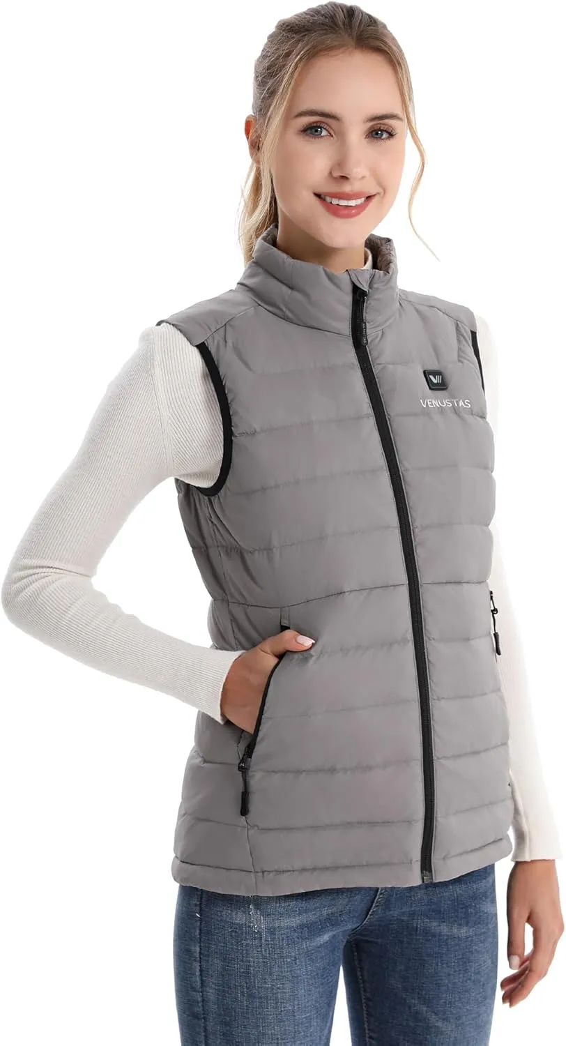 Venustas Women's Recycled Heated Down Vest with Battery Pack, Lightweight Electric Heating Puffer Vest for Hiking, Skiing