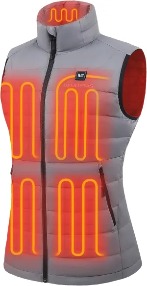 Venustas Women's Recycled Heated Down Vest with Battery Pack, Lightweight Electric Heating Puffer Vest for Hiking, Skiing