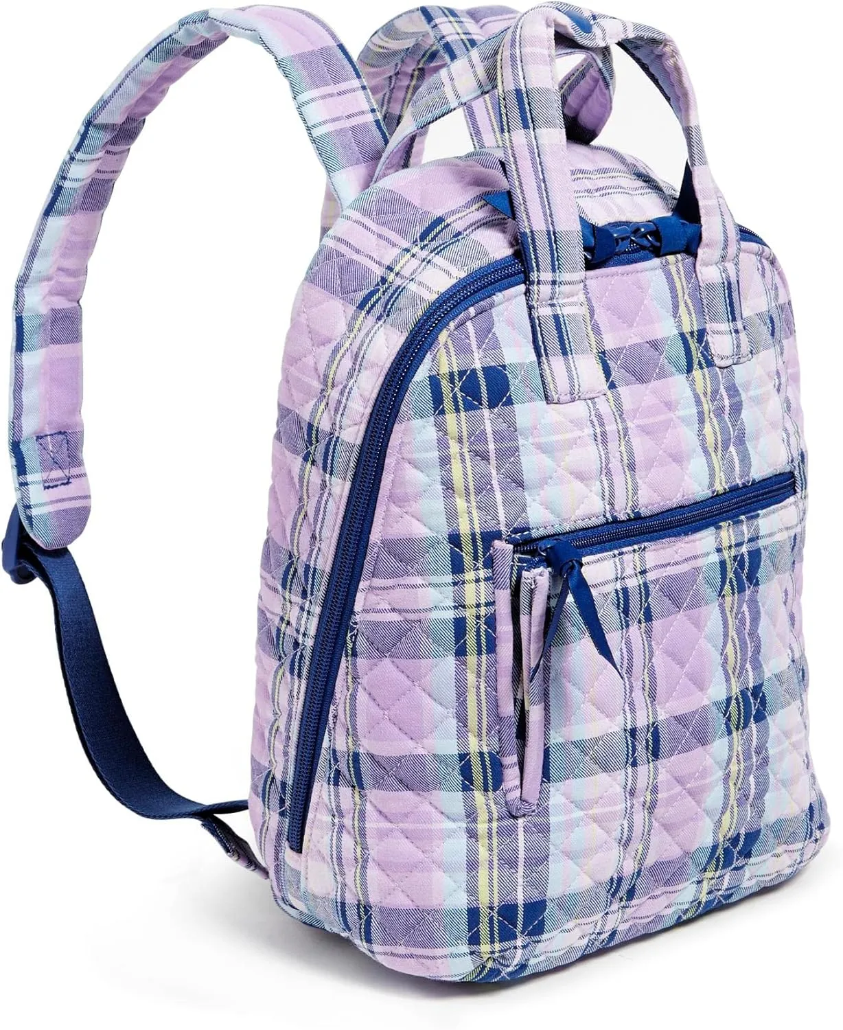Vera Bradley Women's Cotton Mini Totepack Backpack, Amethyst Plaid - Recycled Cotton, One Size