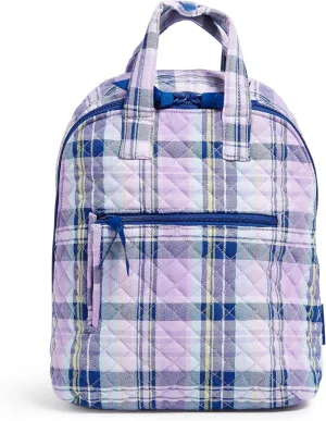 Vera Bradley Women's Cotton Mini Totepack Backpack, Amethyst Plaid - Recycled Cotton, One Size
