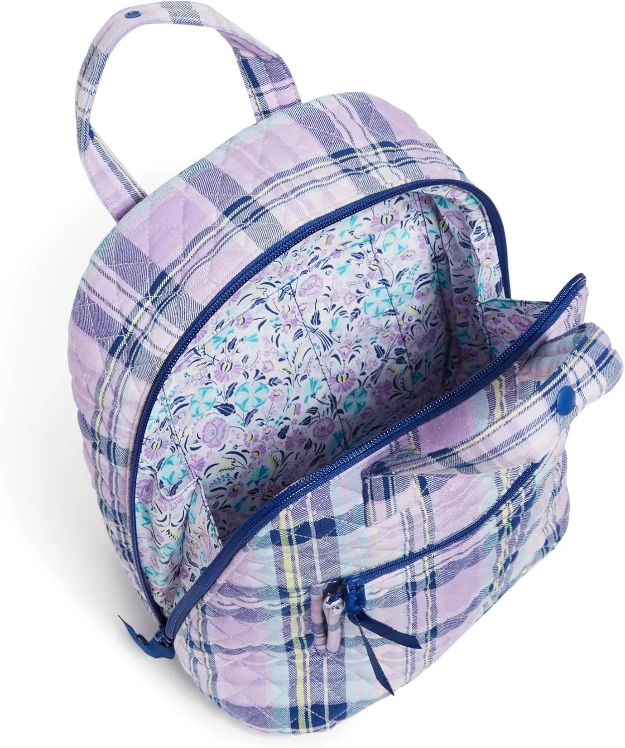 Vera Bradley Women's Cotton Mini Totepack Backpack, Amethyst Plaid - Recycled Cotton, One Size
