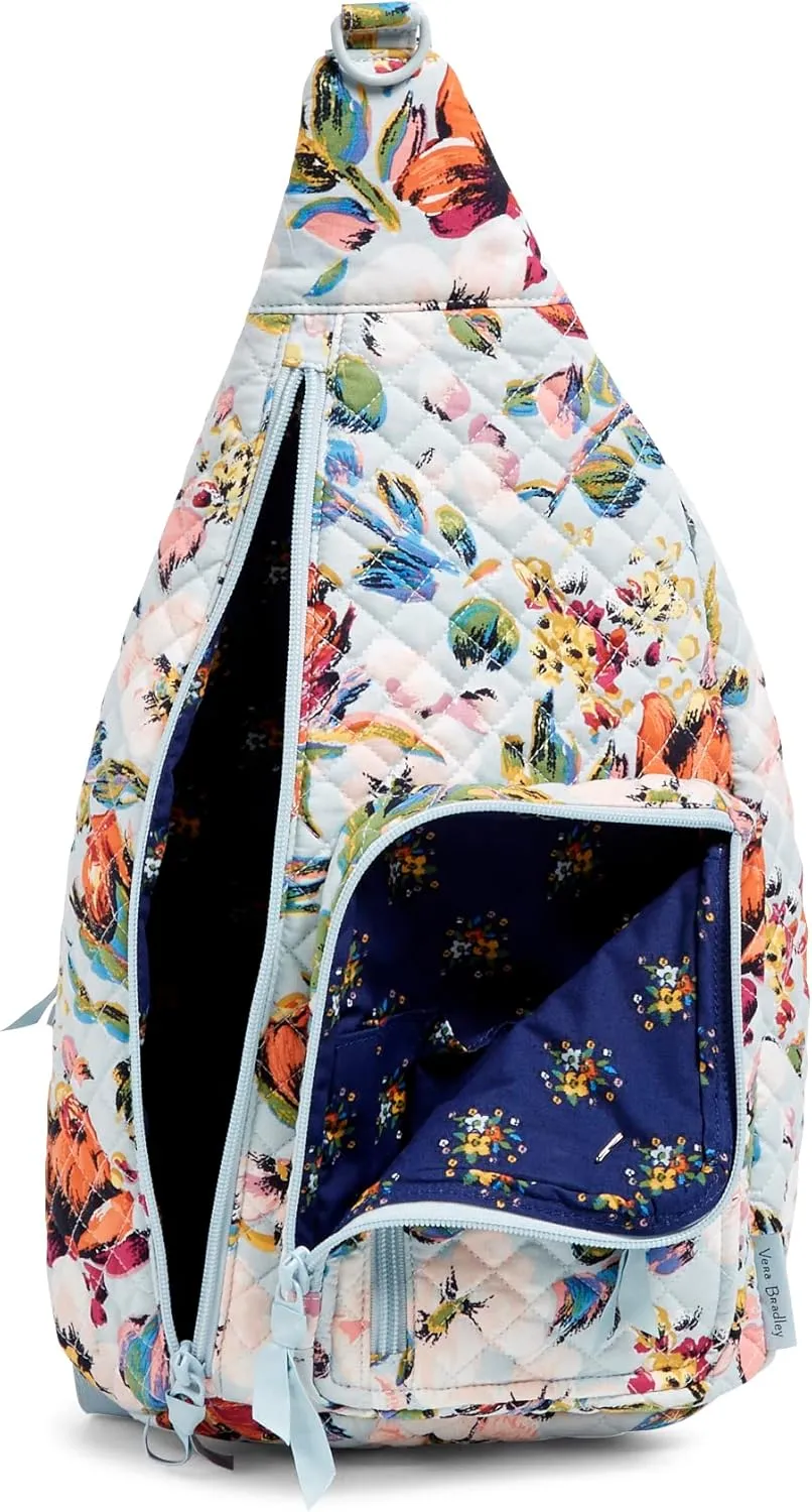 Vera Bradley Women's Cotton Sling Backpack, Sea Air Floral - Recycled Cotton, One Size