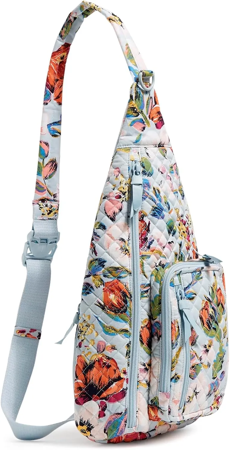 Vera Bradley Women's Cotton Sling Backpack, Sea Air Floral - Recycled Cotton, One Size