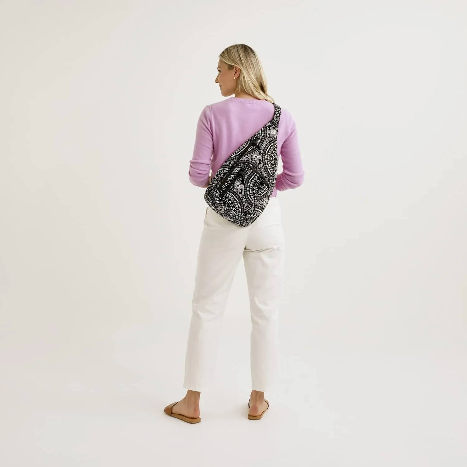 Vera Bradley Women's Cotton Sling Backpack, Sea Air Floral - Recycled Cotton, One Size