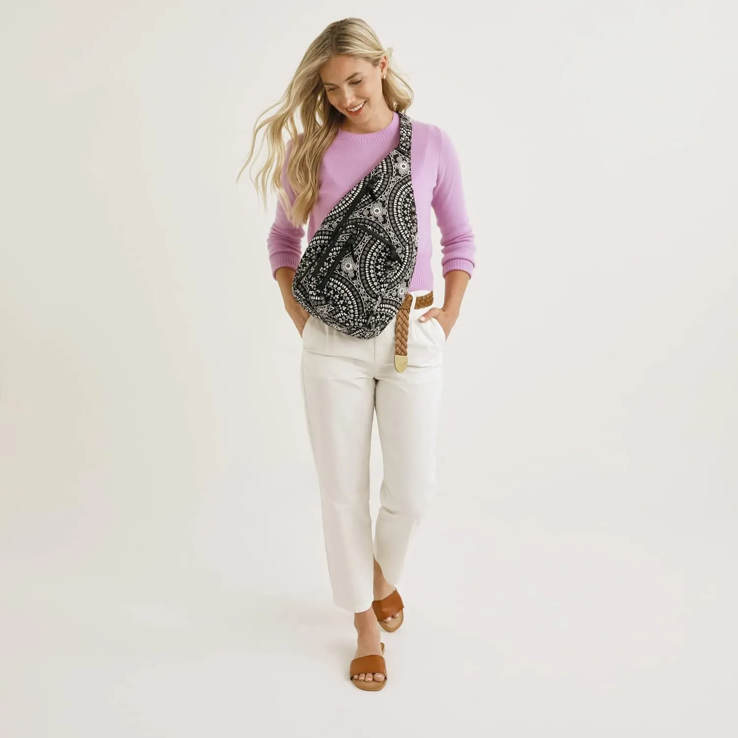 Vera Bradley Women's Cotton Sling Backpack, Sea Air Floral - Recycled Cotton, One Size