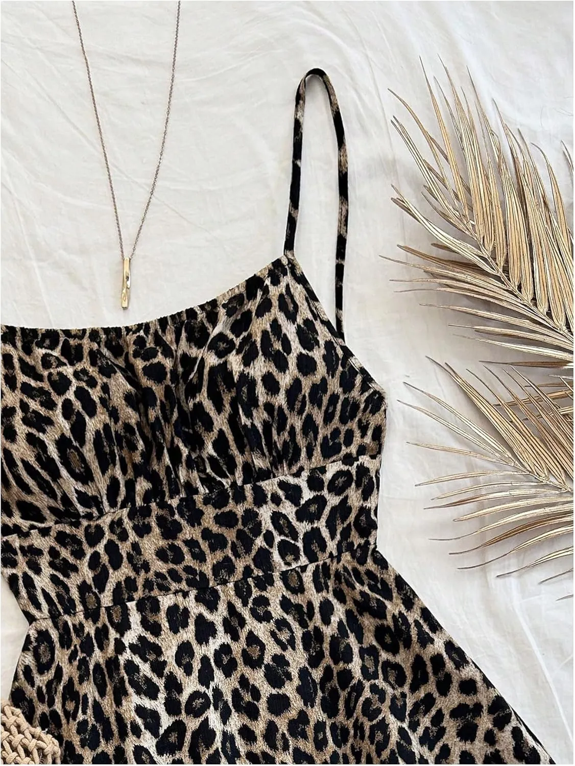 Verdusa Women's Leopard Print Y2K Mini Dress Fitted Spaghetti Strap Mesh Slip Dress