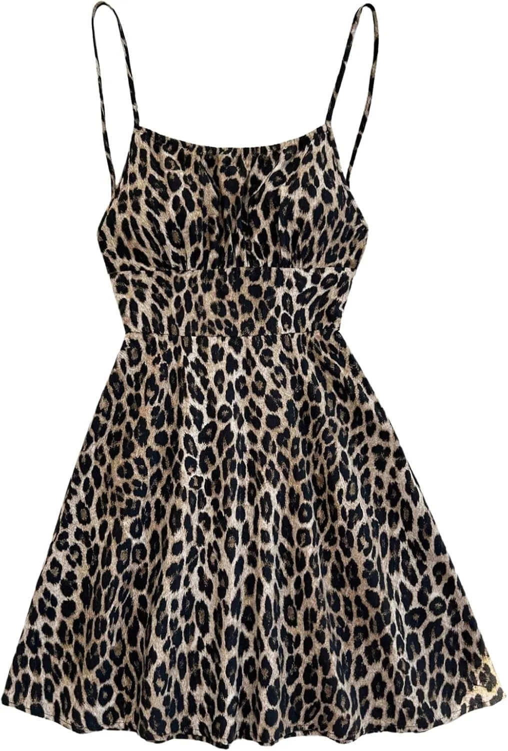 Verdusa Women's Leopard Print Y2K Mini Dress Fitted Spaghetti Strap Mesh Slip Dress