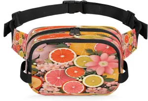 Vibrant Fruit Florals Waterproof Unisex Square Fanny Pack, Adjustable Waist Bag with Pockets, Sturdy Lightweight Crossbody Bag for Travel, Running, Hiking (9x6.1x2.5 Inches)