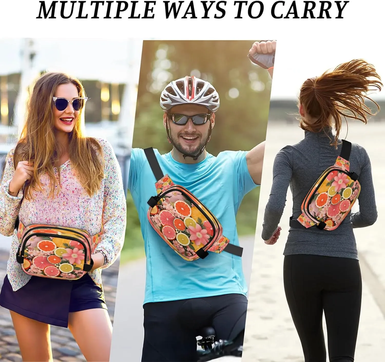 Vibrant Fruit Florals Waterproof Unisex Square Fanny Pack, Adjustable Waist Bag with Pockets, Sturdy Lightweight Crossbody Bag for Travel, Running, Hiking (9x6.1x2.5 Inches)