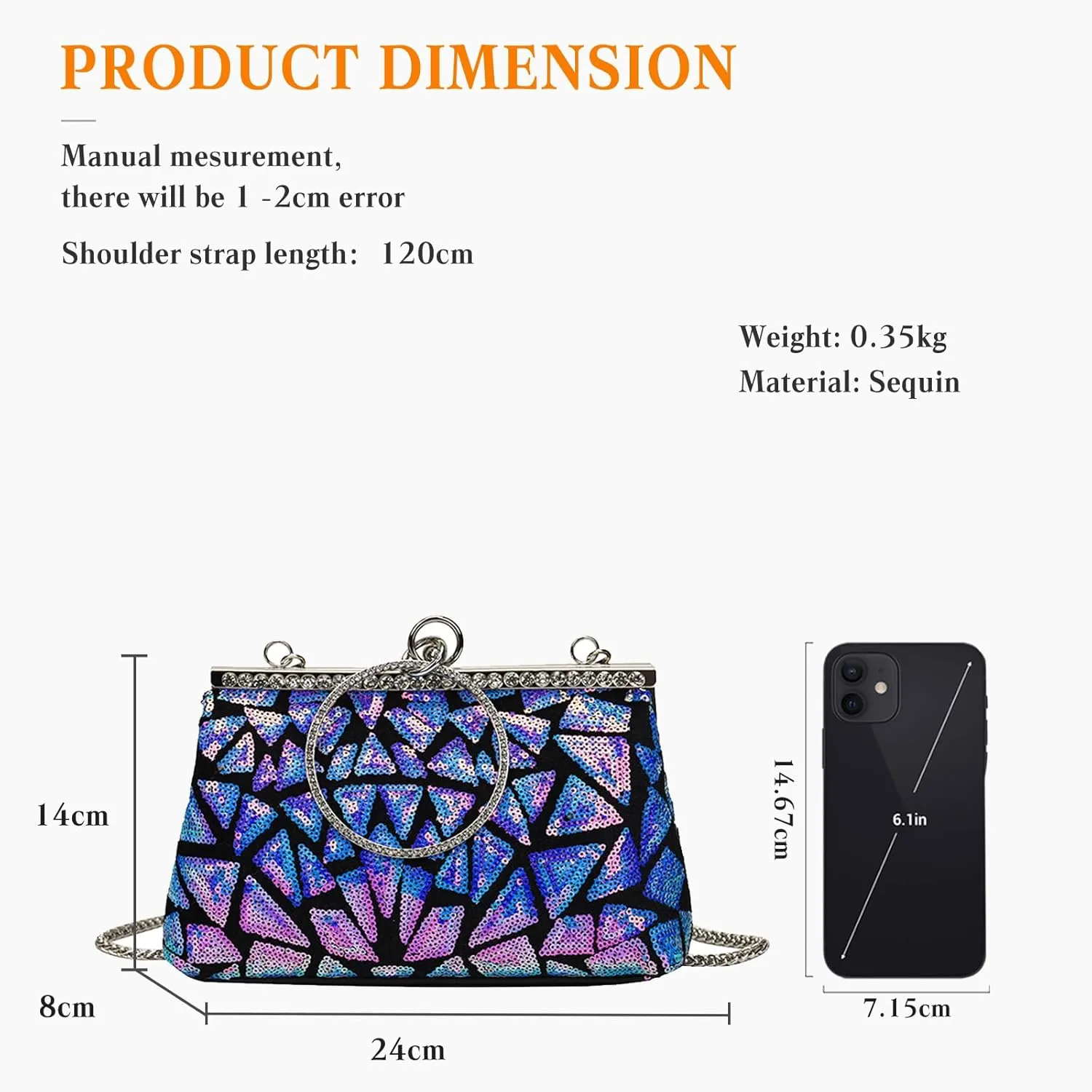 Vintage 1920s Evening Clutch Bag for Women Sparkly Sequin Handbag Bridal Wedding Purse Rhinestone Crossbody Bag