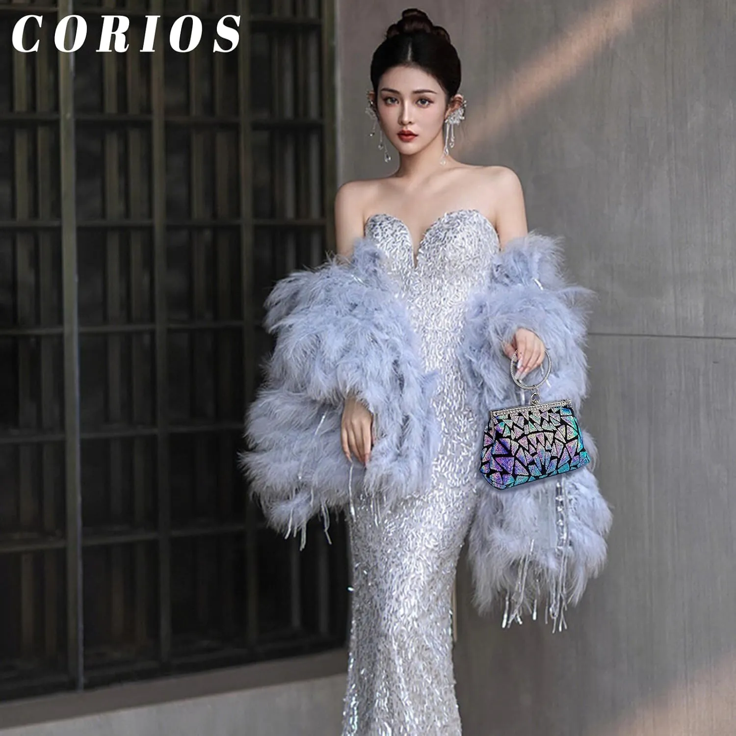 Vintage 1920s Evening Clutch Bag for Women Sparkly Sequin Handbag Bridal Wedding Purse Rhinestone Crossbody Bag