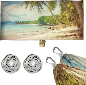 Vintage Palm Tree Camping Hammock, Single Portable Hammocks with Tree Straps & Attached Carry Bag, 330Lbs Capacity Perfect for Outside Indoor Hiking Beach Backpack Travel