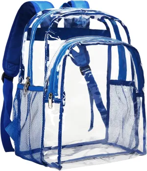 Vorspack Clear Backpack Heavy Duty - Clear Backpacks for School Transparent Bookbag for Girls Boys Large See Through Bag for Work, College, Concert - Blue