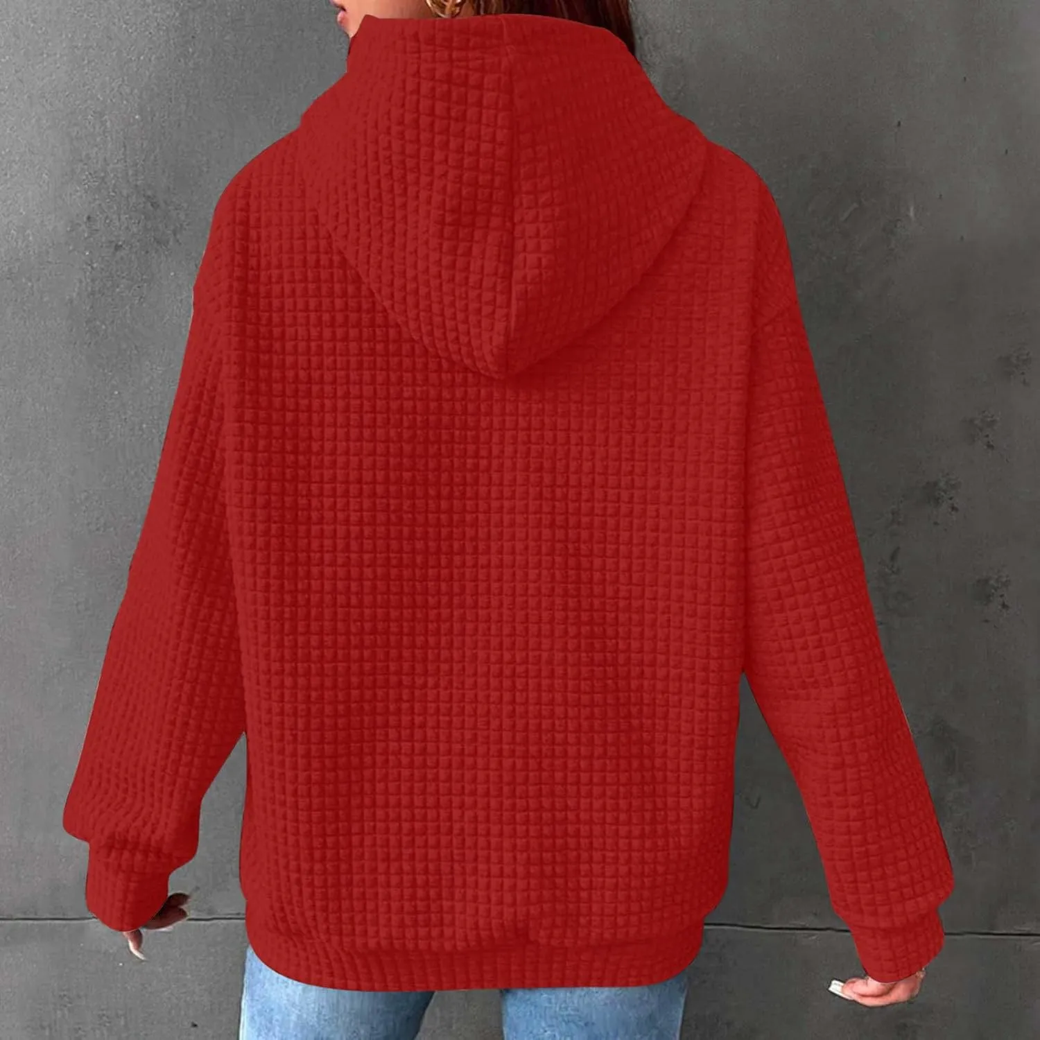 Waffle Hooded Sweatshirts for Women Long Sleeve Fall Hoodies Womens Plain Pullover Sweatshirt Trendy 2024
