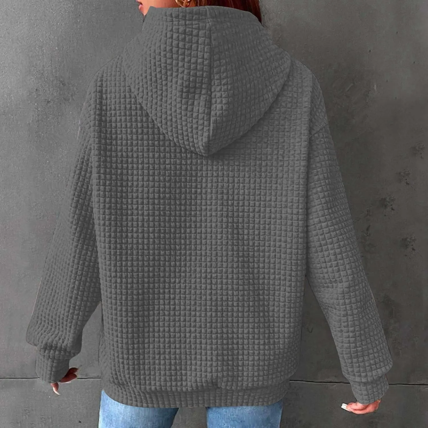 Waffle Hooded Sweatshirts for Women Long Sleeve Fall Hoodies Womens Plain Pullover Sweatshirt Trendy 2024
