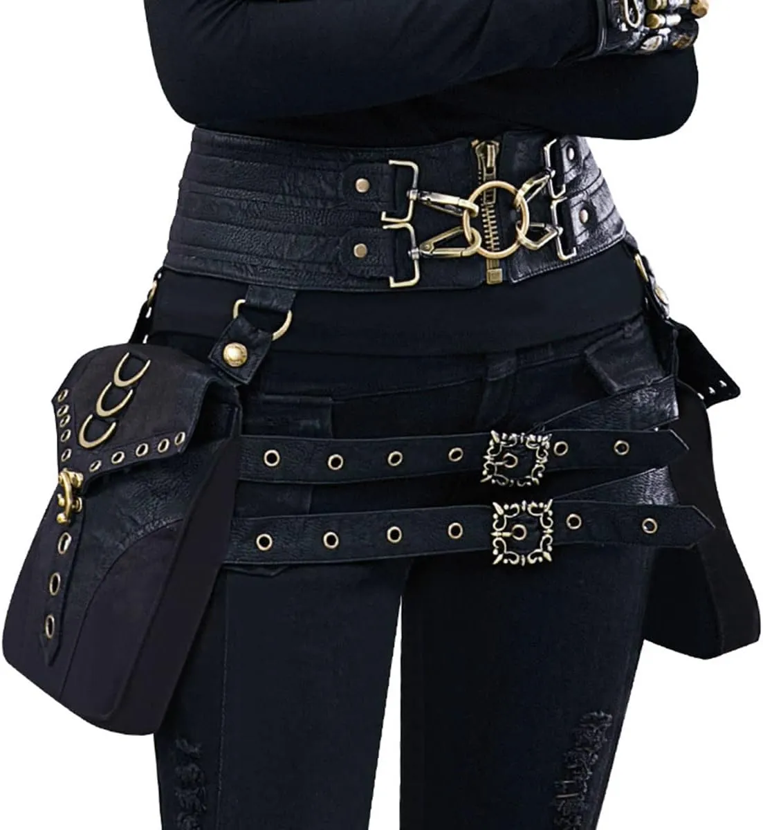Waist Bag Belt Purse Crossover Fanny Pack Wallet Waist Corset Hip Leg Pouch Motorcycle Retro Halloween Renaissance Costume (Cor)