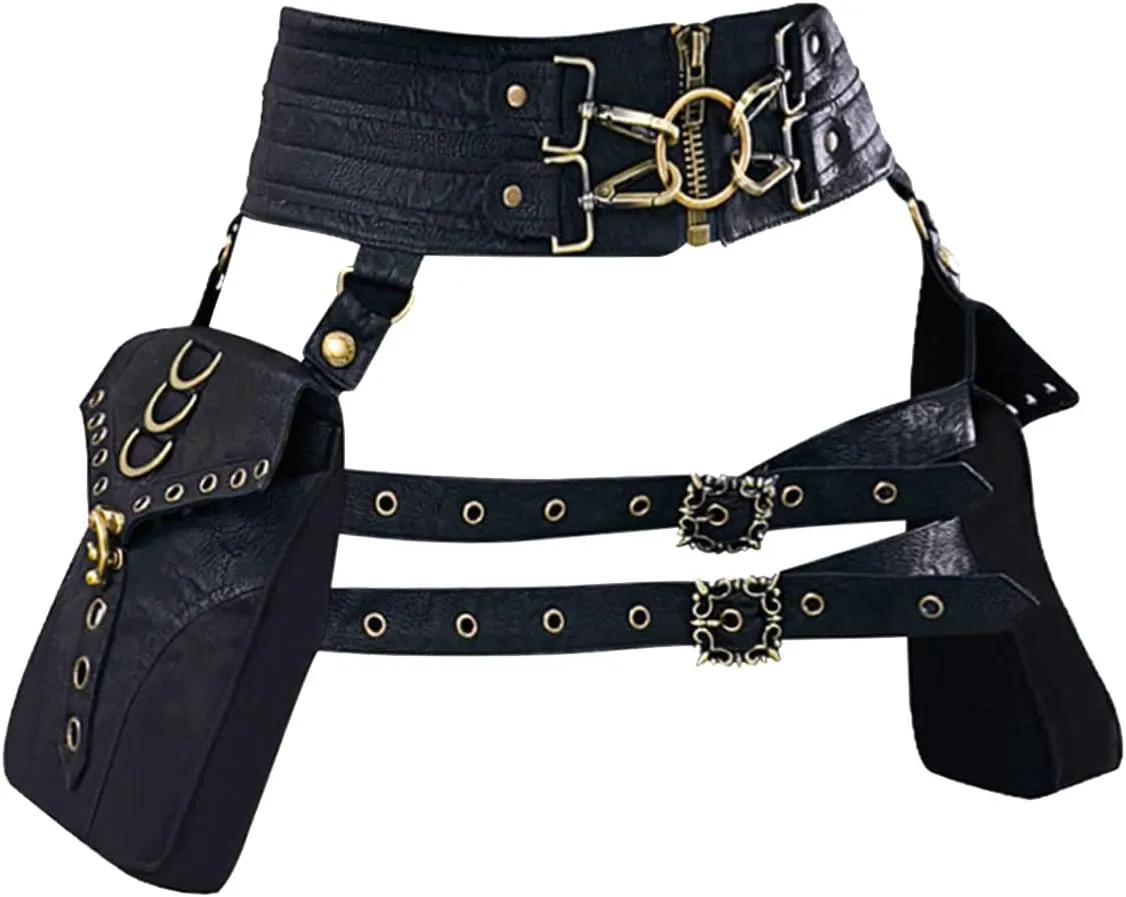 Waist Bag Belt Purse Crossover Fanny Pack Wallet Waist Corset Hip Leg Pouch Motorcycle Retro Halloween Renaissance Costume (Cor)