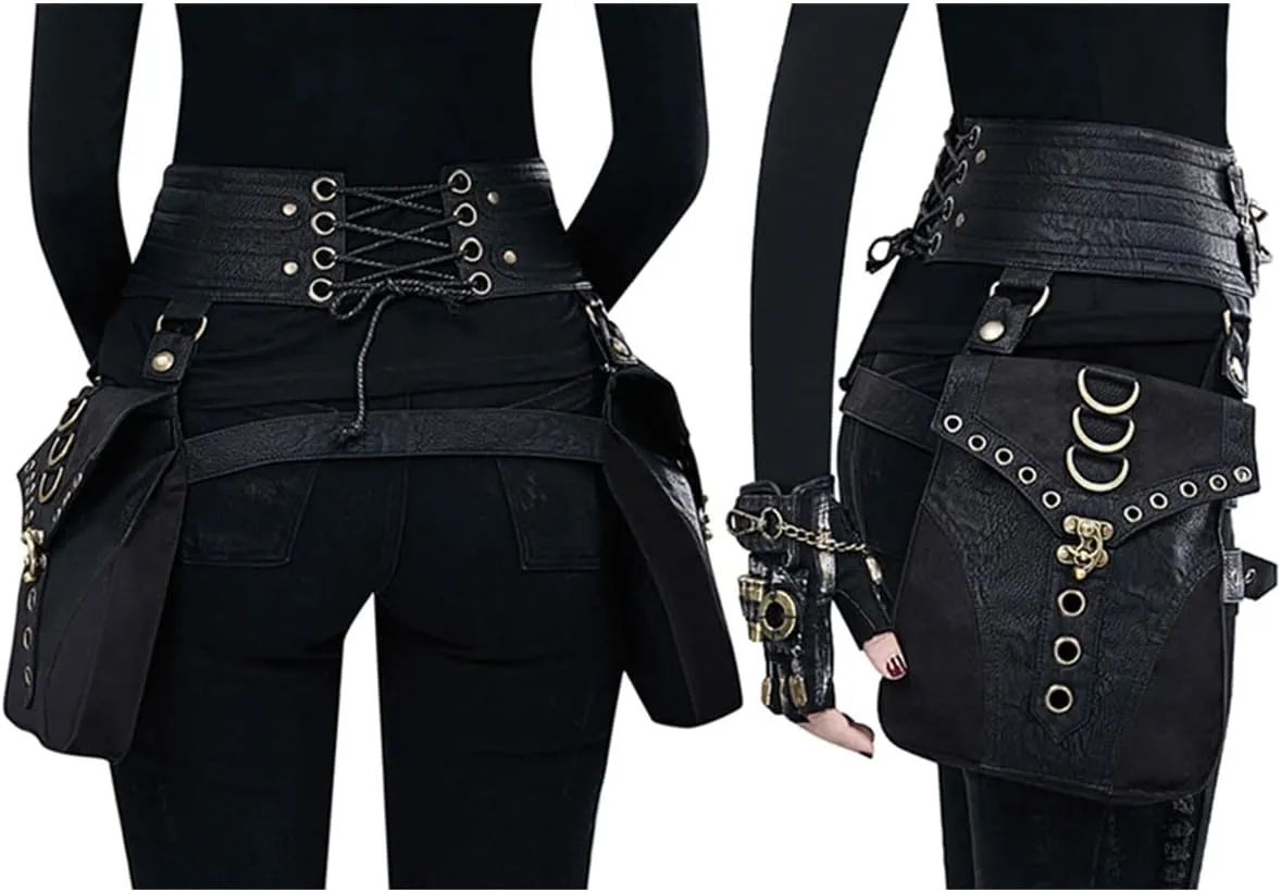 Waist Bag Belt Purse Crossover Fanny Pack Wallet Waist Corset Hip Leg Pouch Motorcycle Retro Halloween Renaissance Costume (Cor)