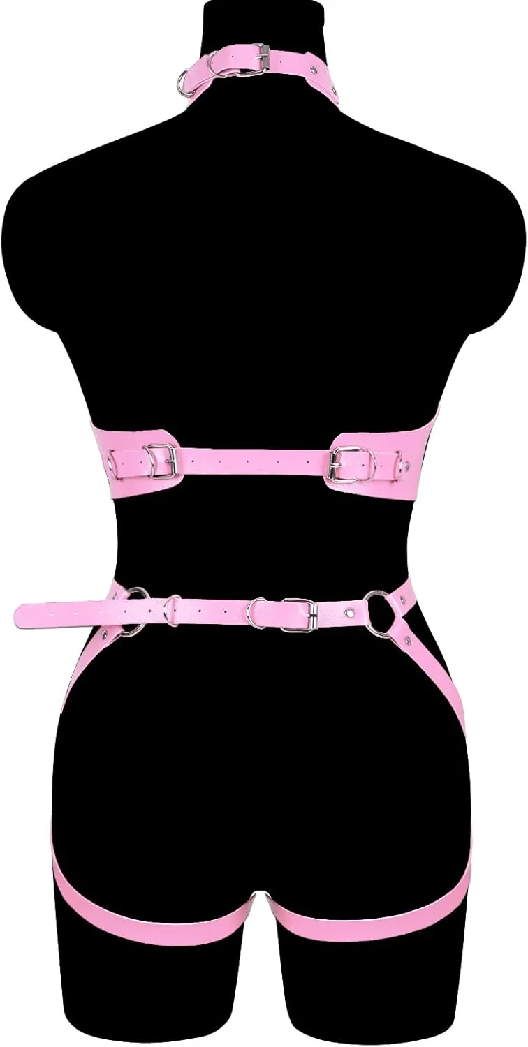 Waist Garter belt Punk Full body harness for women Photography Dance Rock Halloween Leather cage Chest strap set