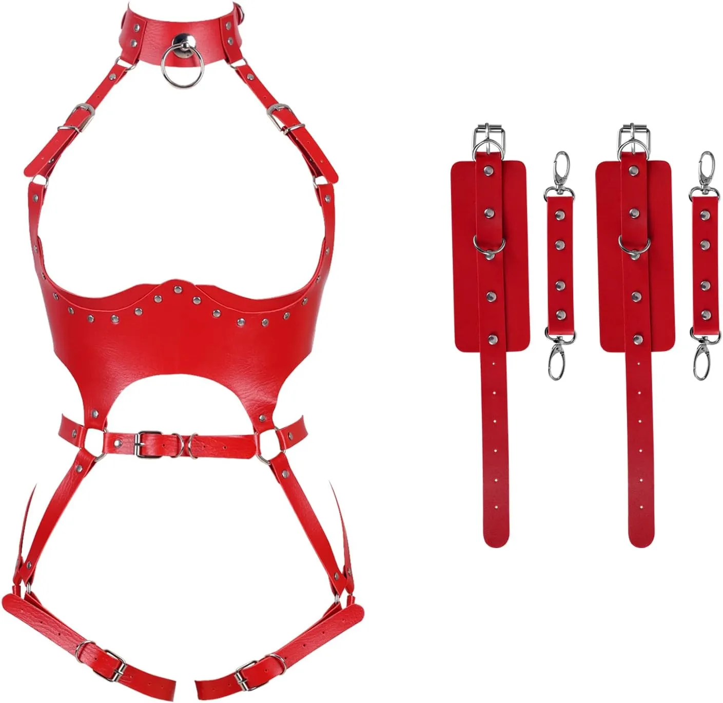 Waist Garter belt Punk Full body harness for women Photography Dance Rock Halloween Leather cage Chest strap set