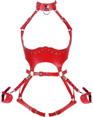 Waist Garter belt Punk Full body harness for women Photography Dance Rock Halloween Leather cage Chest strap set