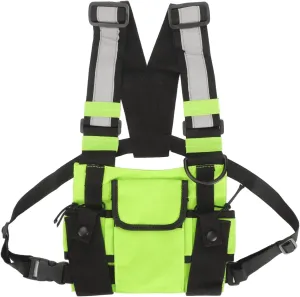 Walkie Talkie Chest Bag, Universal Radio Chest Harness Bag, Adjustable Radio Harness Chest Pocket Pack Vest for Two Way Radio Fruit Green