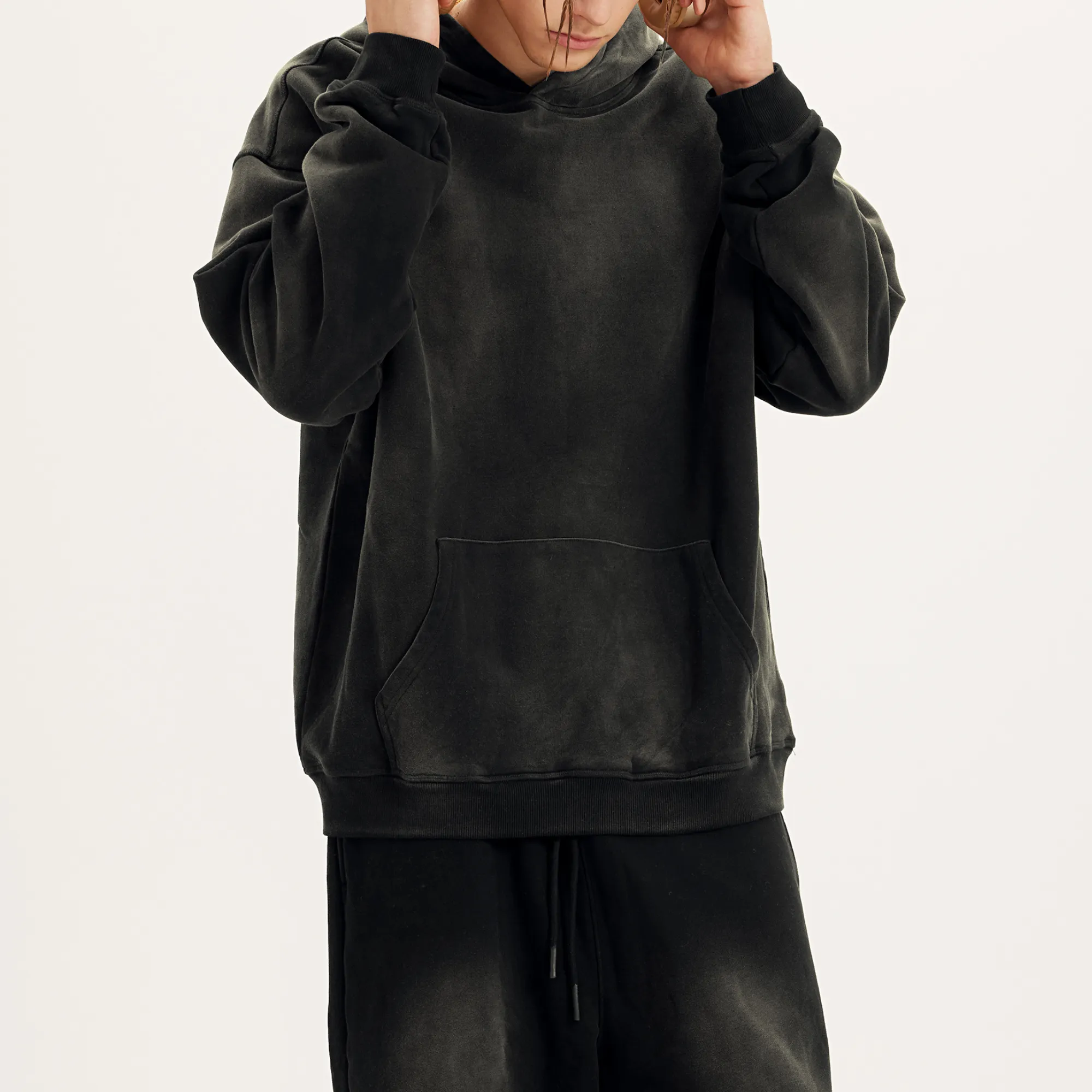 Washed Black Oversized Hoodie x Drop Shoulder Streetwear Hoodie