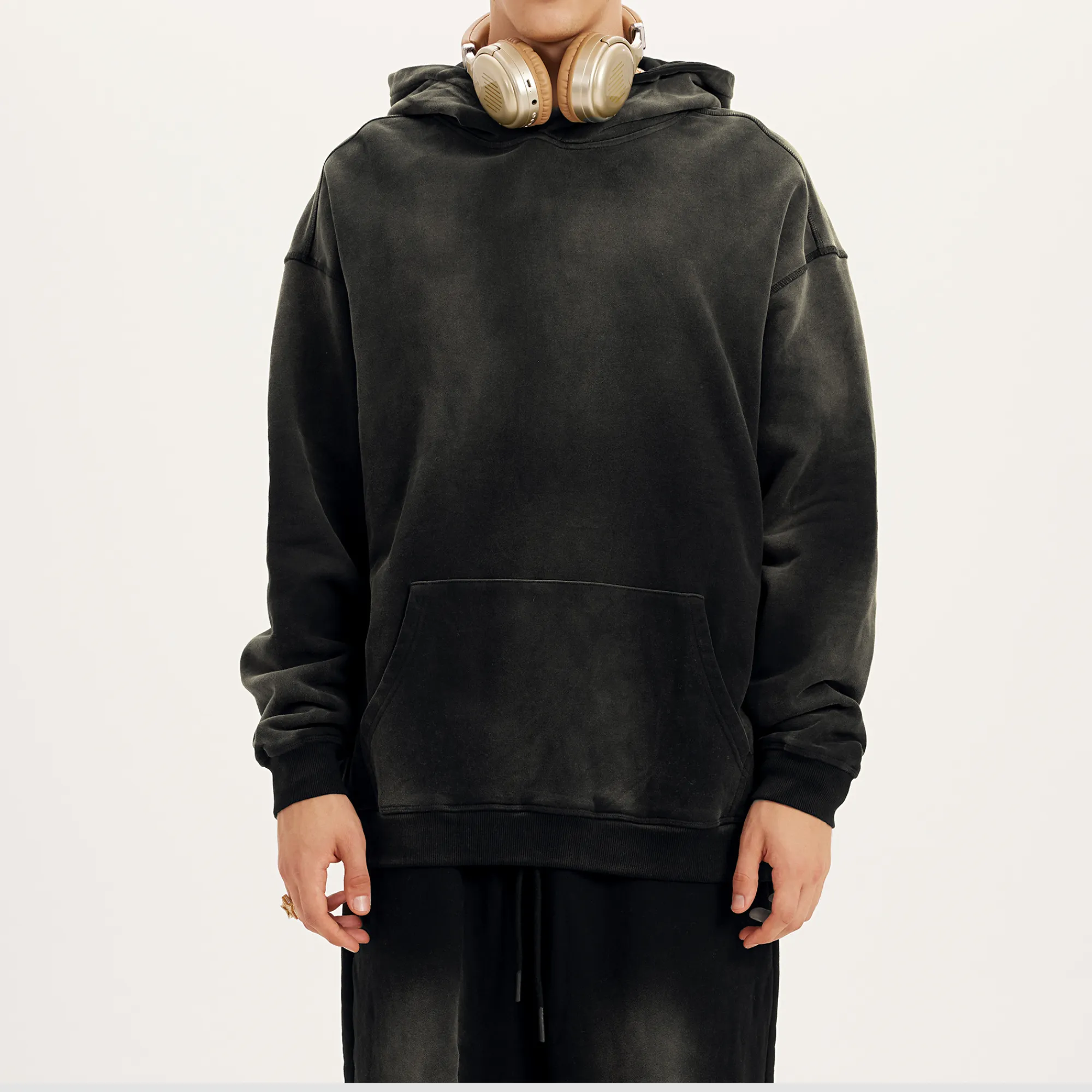 Washed Black Oversized Hoodie x Drop Shoulder Streetwear Hoodie