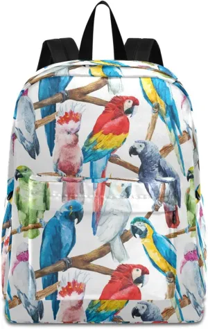 Watercolor Colors Parrots Pattern Unisex Travel Laptop Backpack Durable Large Computer Bag Ideal for Back to School Bookbags Work