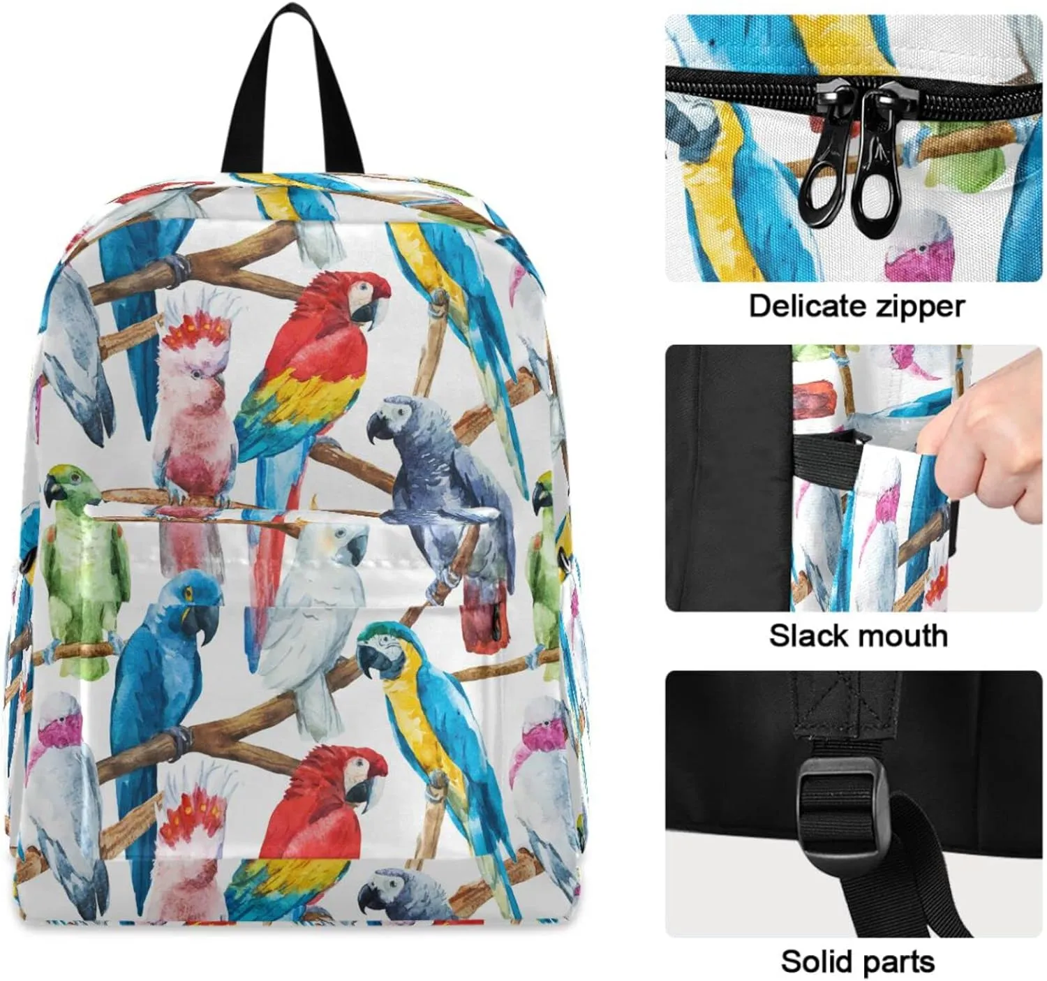 Watercolor Colors Parrots Pattern Unisex Travel Laptop Backpack Durable Large Computer Bag Ideal for Back to School Bookbags Work