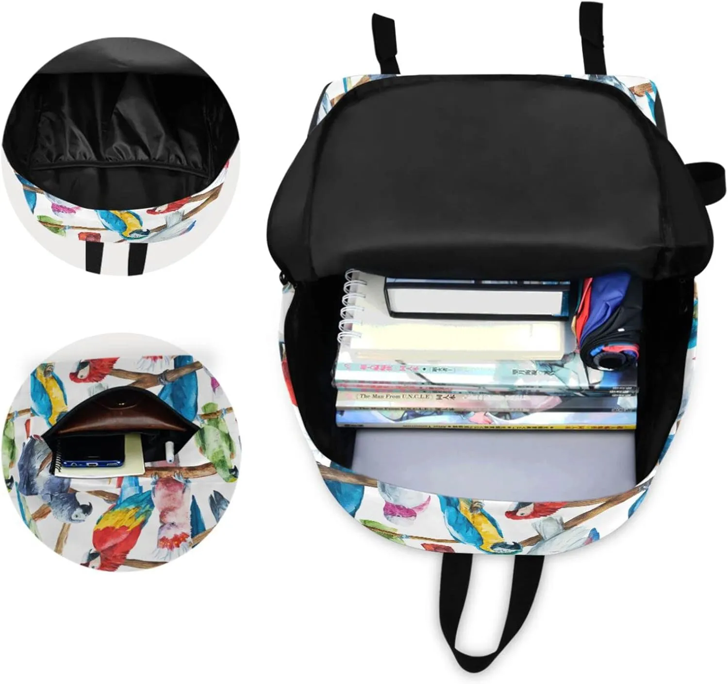 Watercolor Colors Parrots Pattern Unisex Travel Laptop Backpack Durable Large Computer Bag Ideal for Back to School Bookbags Work