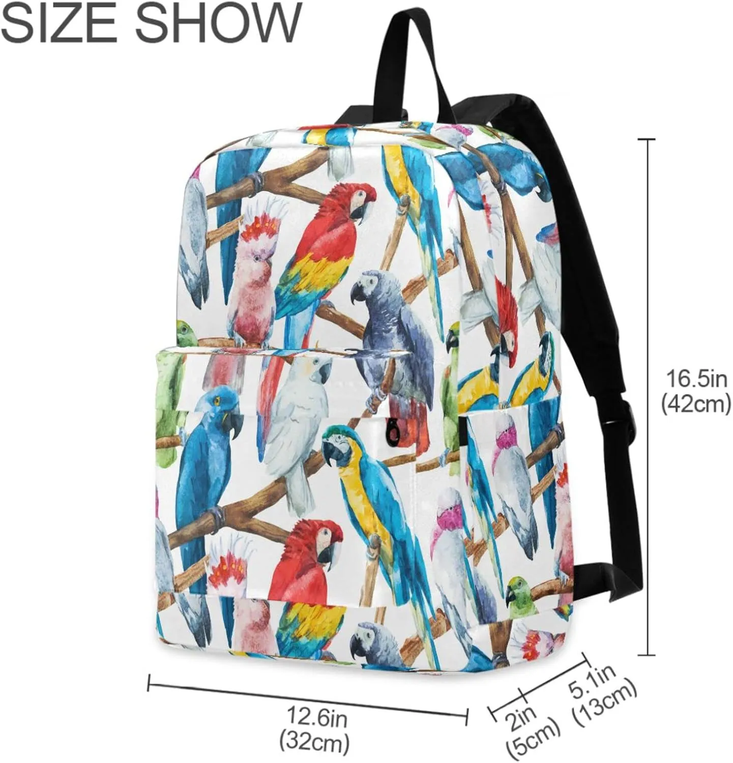 Watercolor Colors Parrots Pattern Unisex Travel Laptop Backpack Durable Large Computer Bag Ideal for Back to School Bookbags Work
