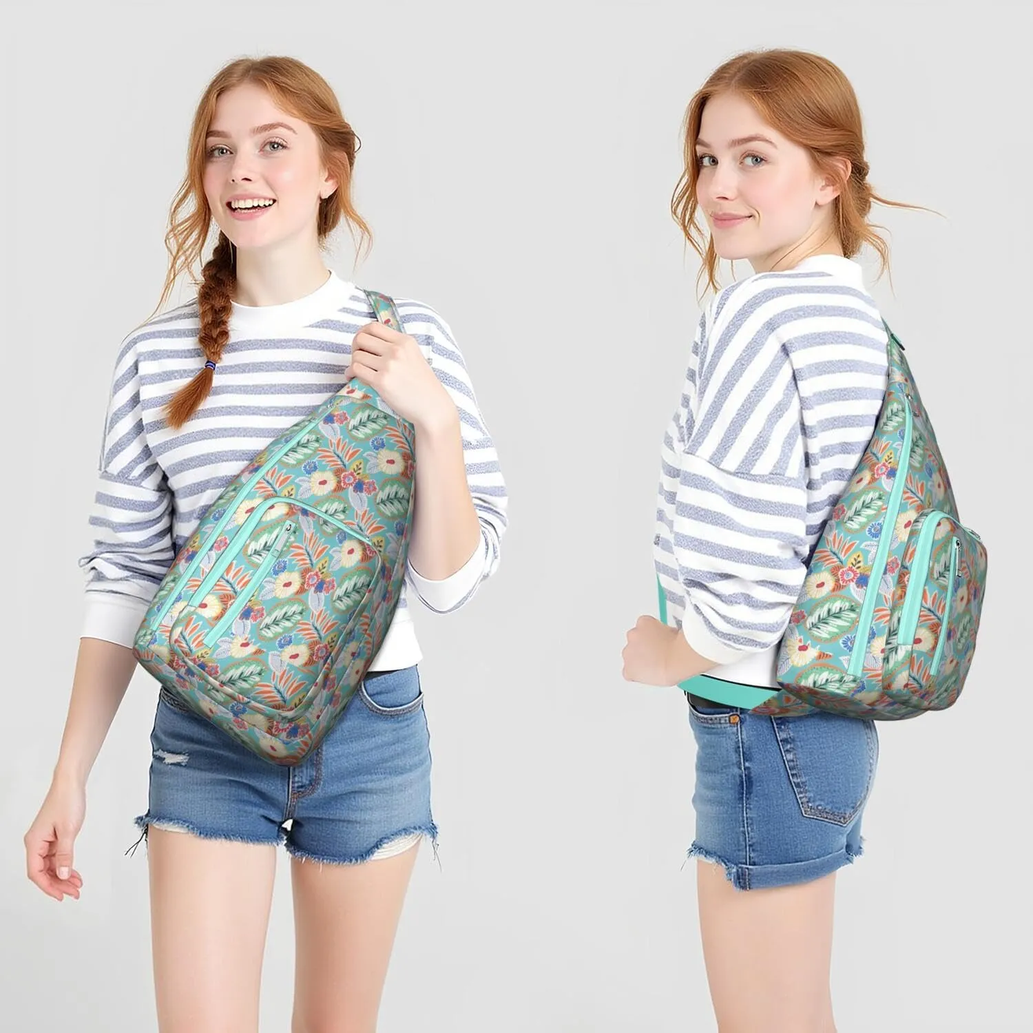 Waterproof Boho Sling Bag Backpack for Men Women Vintage Crossbody Daypack Adjustable Shoulder Chest Bag for Hiking Travel