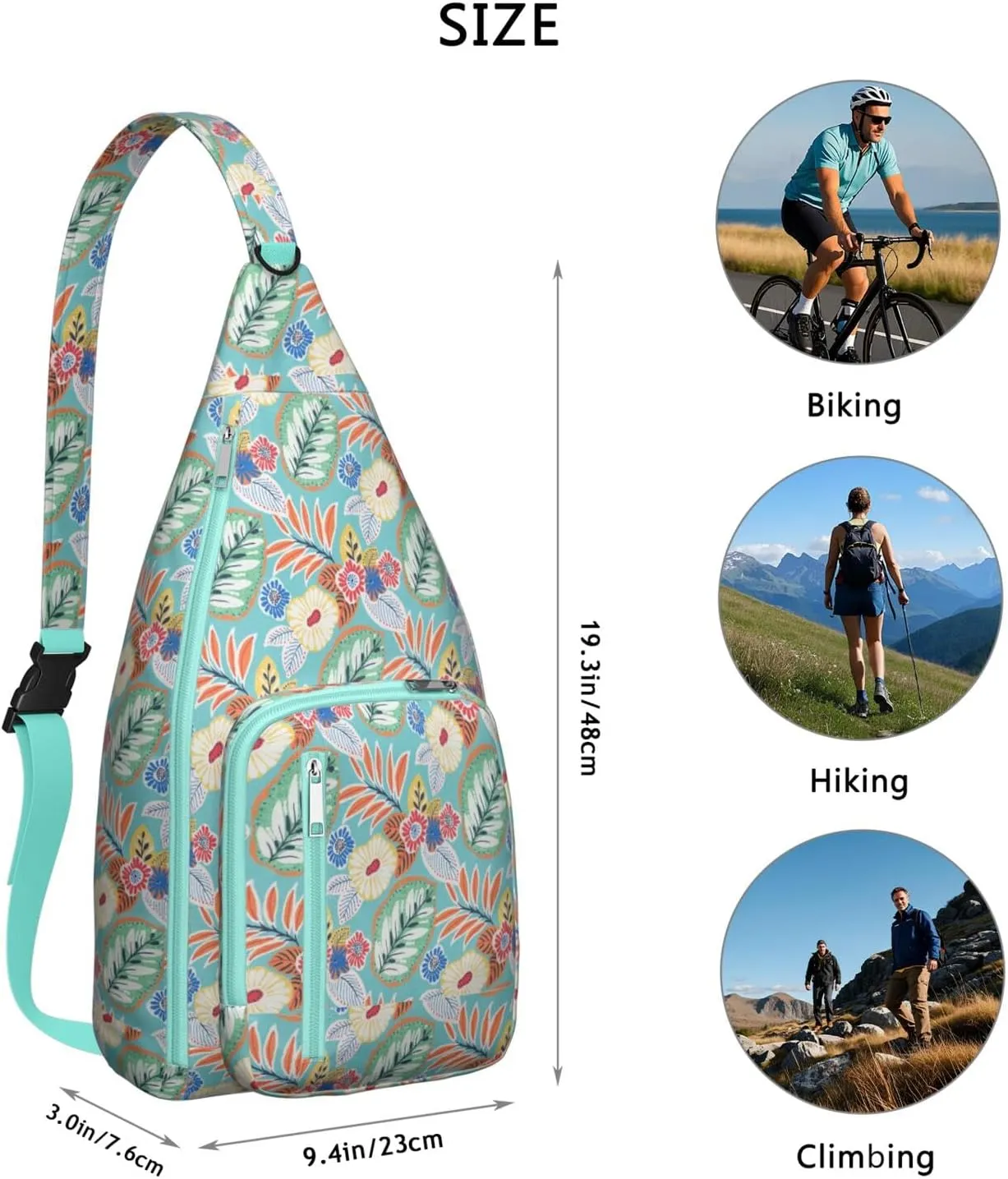 Waterproof Boho Sling Bag Backpack for Men Women Vintage Crossbody Daypack Adjustable Shoulder Chest Bag for Hiking Travel