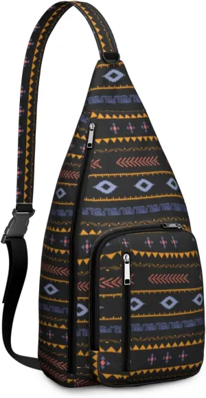 Waterproof Boho Sling Bag Backpack for Men Women Vintage Crossbody Daypack Adjustable Shoulder Chest Bag for Hiking Travel