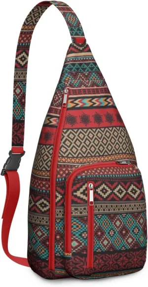 Waterproof Boho Sling Bag Backpack for Men Women Vintage Crossbody Daypack Adjustable Shoulder Chest Bag for Hiking Travel