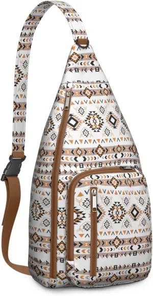 Waterproof Boho Sling Bag Backpack for Men Women Vintage Crossbody Daypack Adjustable Shoulder Chest Bag for Hiking Travel