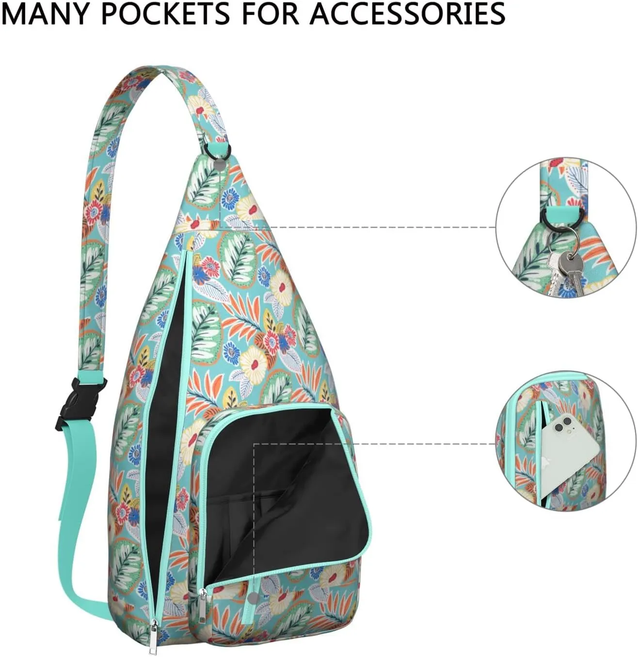 Waterproof Boho Sling Bag Backpack for Men Women Vintage Crossbody Daypack Adjustable Shoulder Chest Bag for Hiking Travel