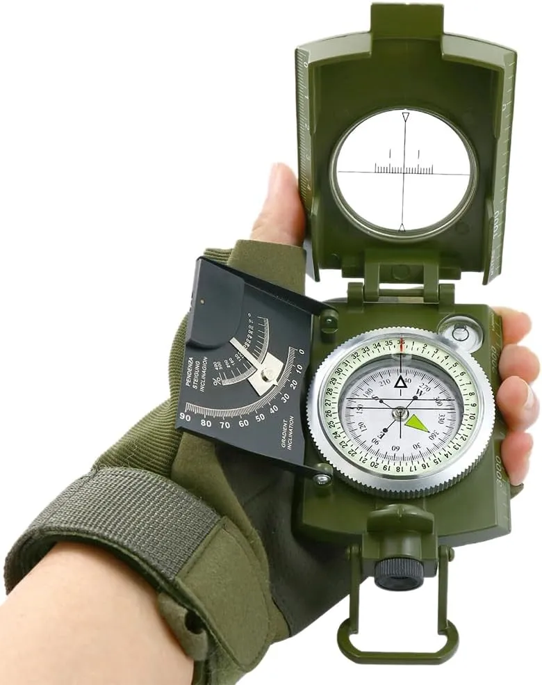Waterproof Durable Inclinometer American Multifunctional Green Compass Professional Military Compass with Sighting Clinometer Suitable with Camping